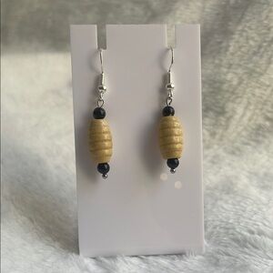 Elegant Tan and Black Beaded Earrings